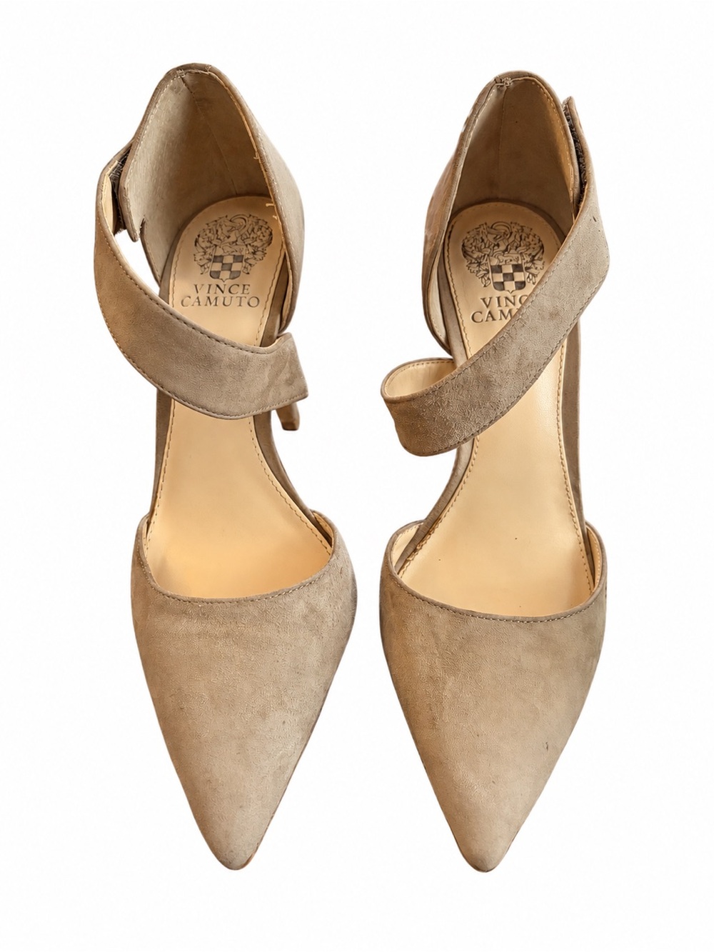 Vince Camuto Nude Suede Pointed Toe Ankle Strap Heels